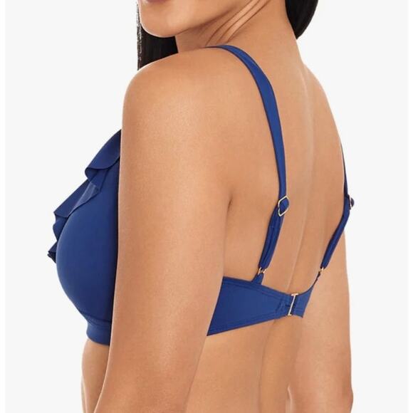 Lauren Ralph Lauren Sapphire Ruffle Beach Club Solids Bikini Top 14 NWT - Picture 3 of 4